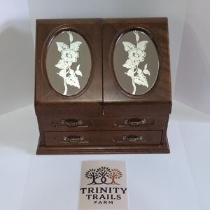 Vintage Rosalco™ Large Wood Jewelry Box, 2 Mirror Doors